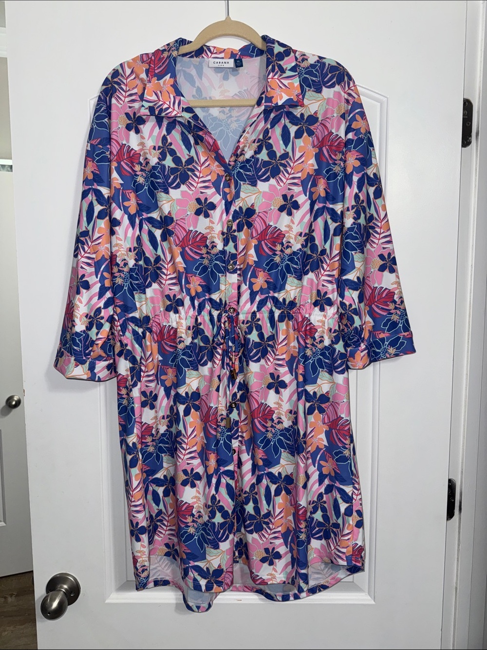 Cabana Life Navy, Pink & Orange Floral Midi Shirt Dress